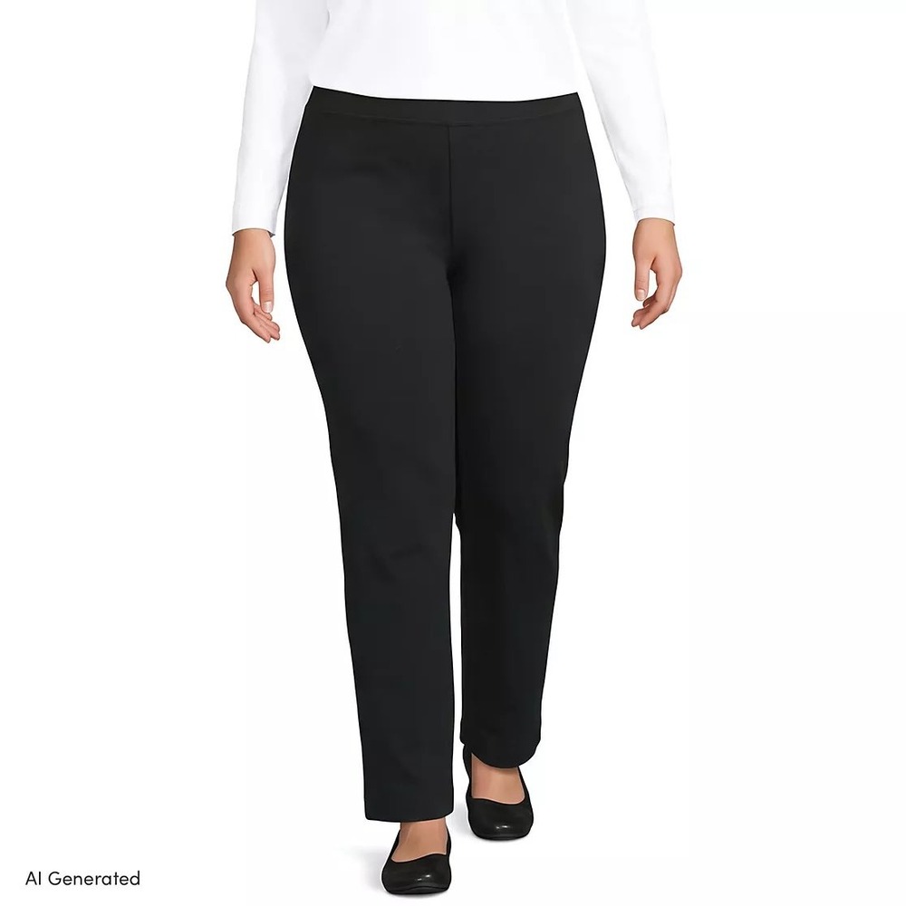 Lands' End Starfish Straight Leg Pants Women's XL Tall Black Pull-on Stretch